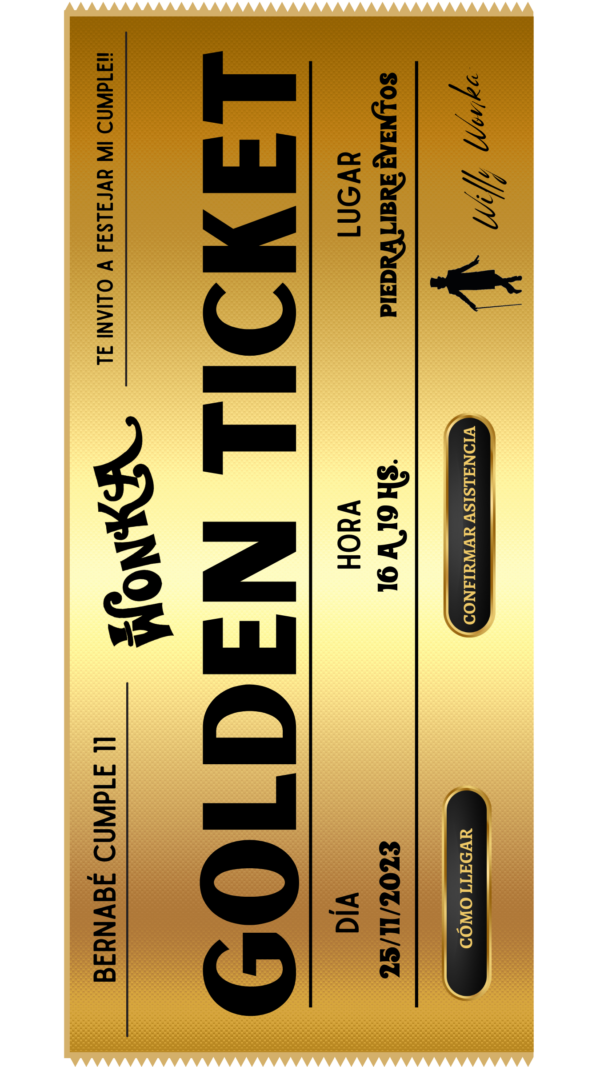 Cumple infantil- Golden ticket- Wonka - Imagen 2